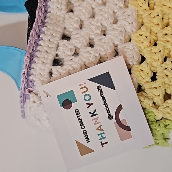 Handcrafted Upcycle Bag Hand Knit Crochet Stitch Handmade Multicolored Stripes - Picture 5 of 17